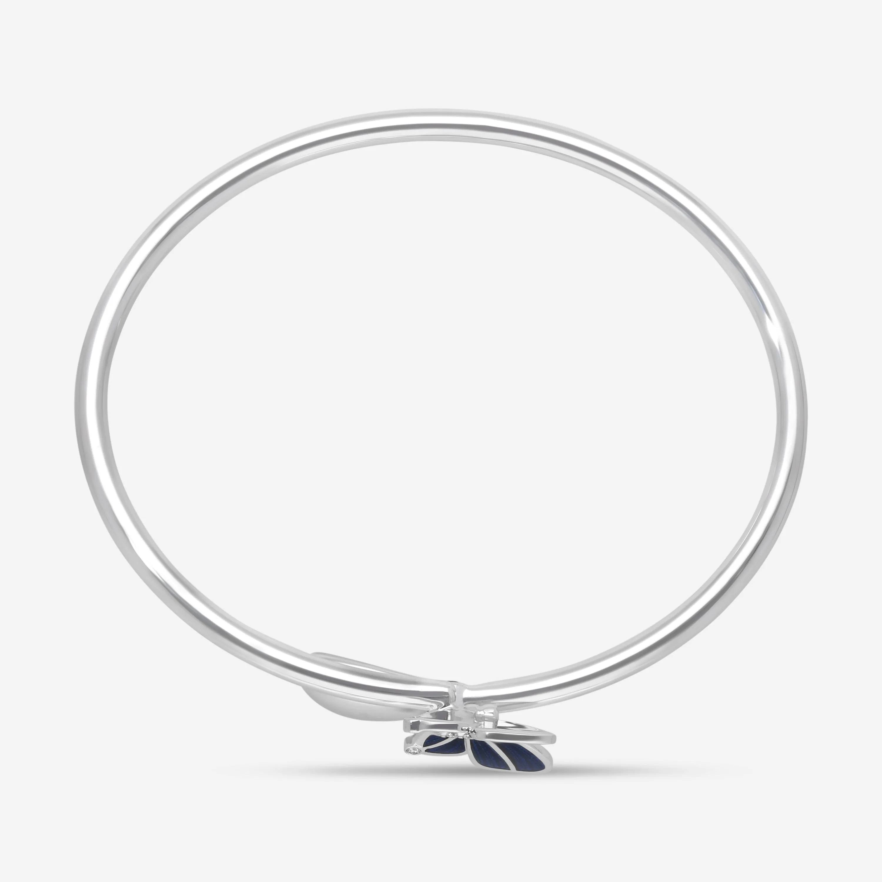 Fabergé 18K White Gold Blue Enamel Butterfly and Egg Cross Over Medium Size Bangle Bracelet  1824BT3128