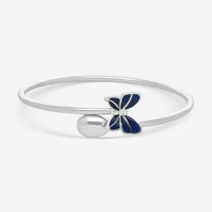 Fabergé 18K White Gold Blue Enamel Butterfly and Egg Cross Over Medium Size Bangle Bracelet  1824BT3128