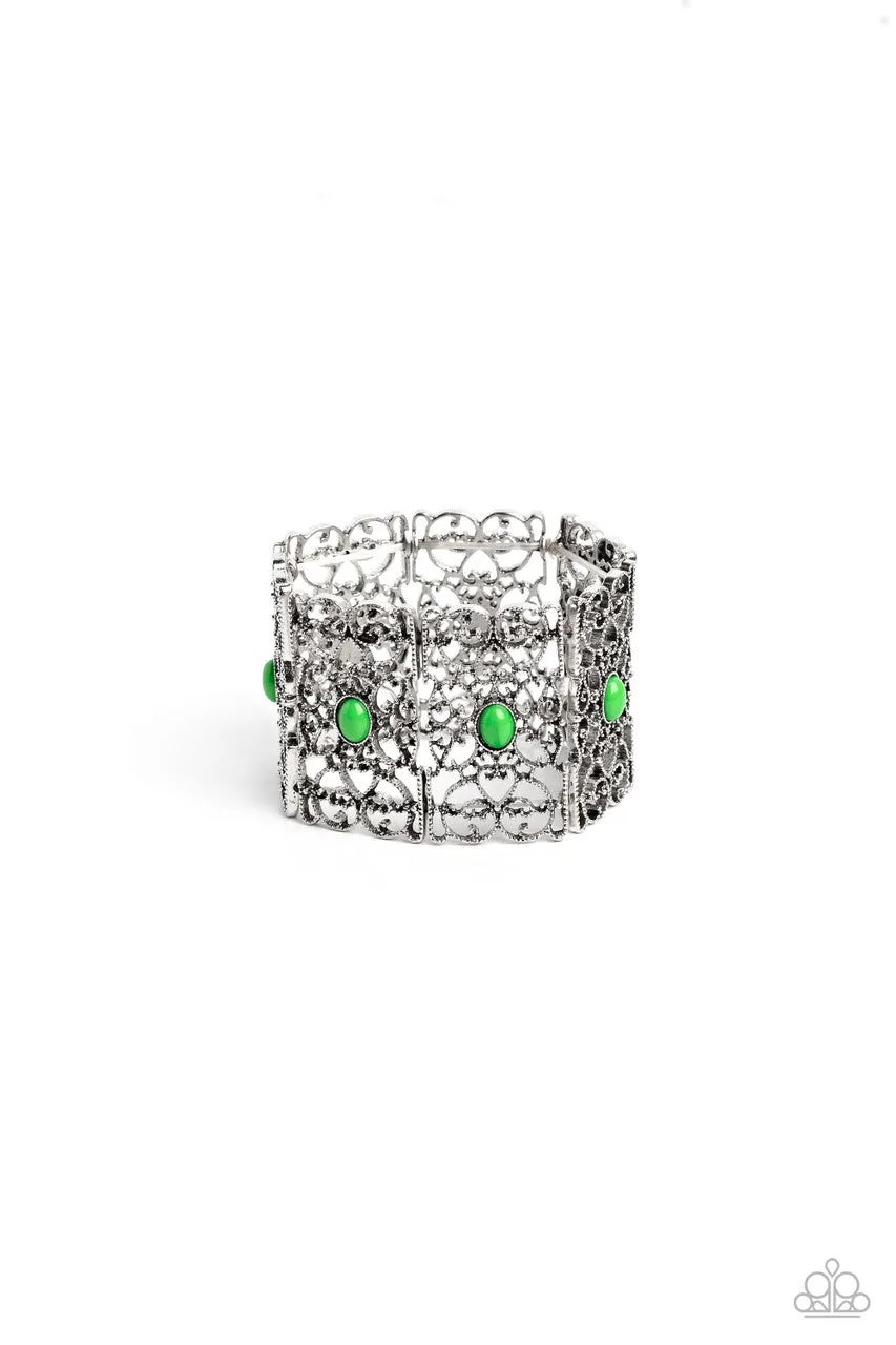 Fairest Filigree - Green - Green Bead Paparazzi Stretchy Bracelet