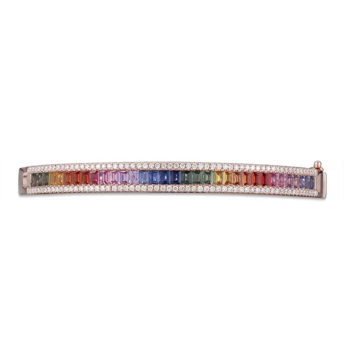 Fancy Color Rainbow Sapphire & Diamond Rose Gold Bangle Bracelet