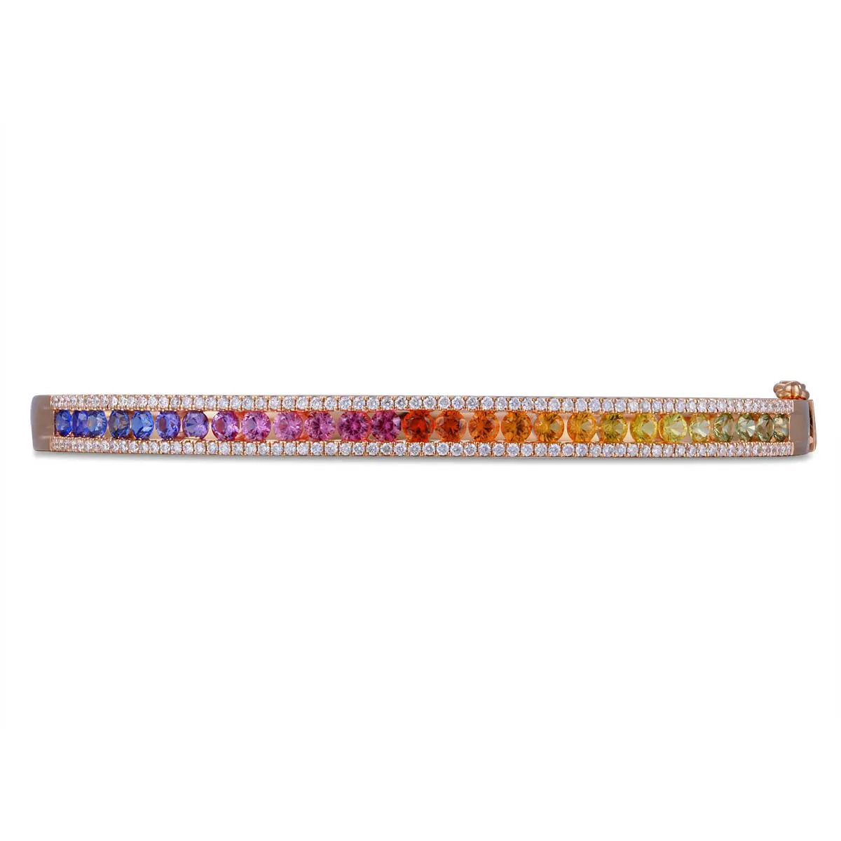 Fancy Color Rainbow Sapphire & Diamond Rose Gold Bangle Bracelet