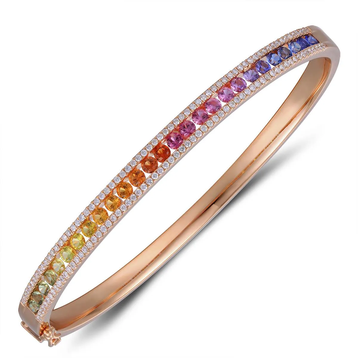 Fancy Color Rainbow Sapphire & Diamond Rose Gold Bangle Bracelet