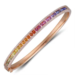 Fancy Color Rainbow Sapphire & Diamond Rose Gold Bangle Bracelet