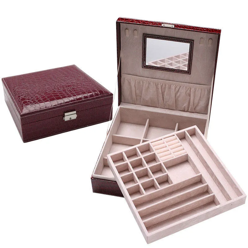 Fashion Jewelry Mirror Flannel Jewelry Box Double-layer Jewelry Storage Box