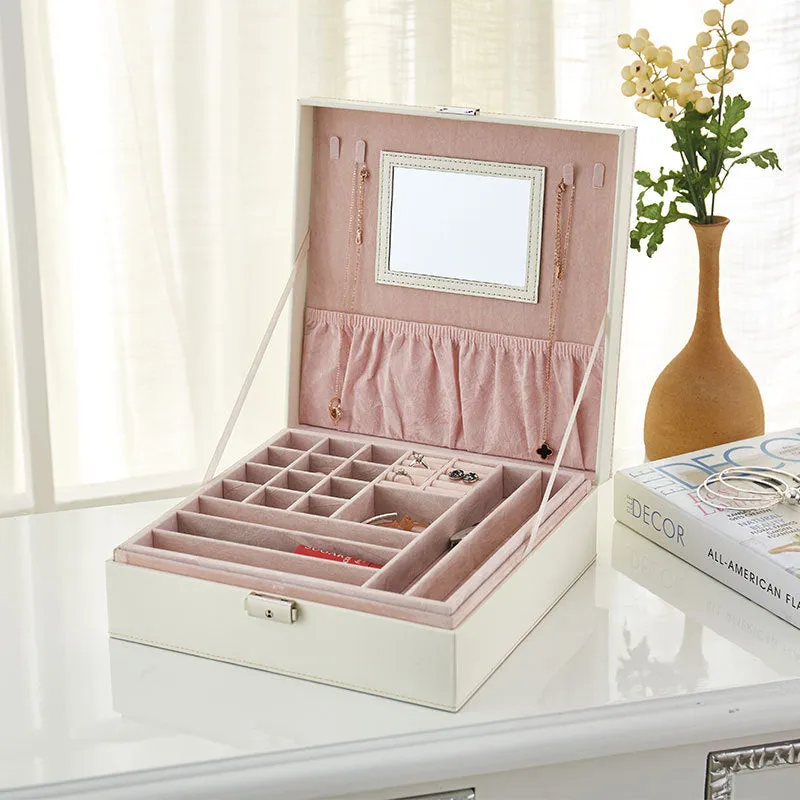 Fashion Jewelry Mirror Flannel Jewelry Box Double-layer Jewelry Storage Box