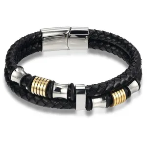 Fashion Stainless-Steel Charm Genuine Leather Bracelet