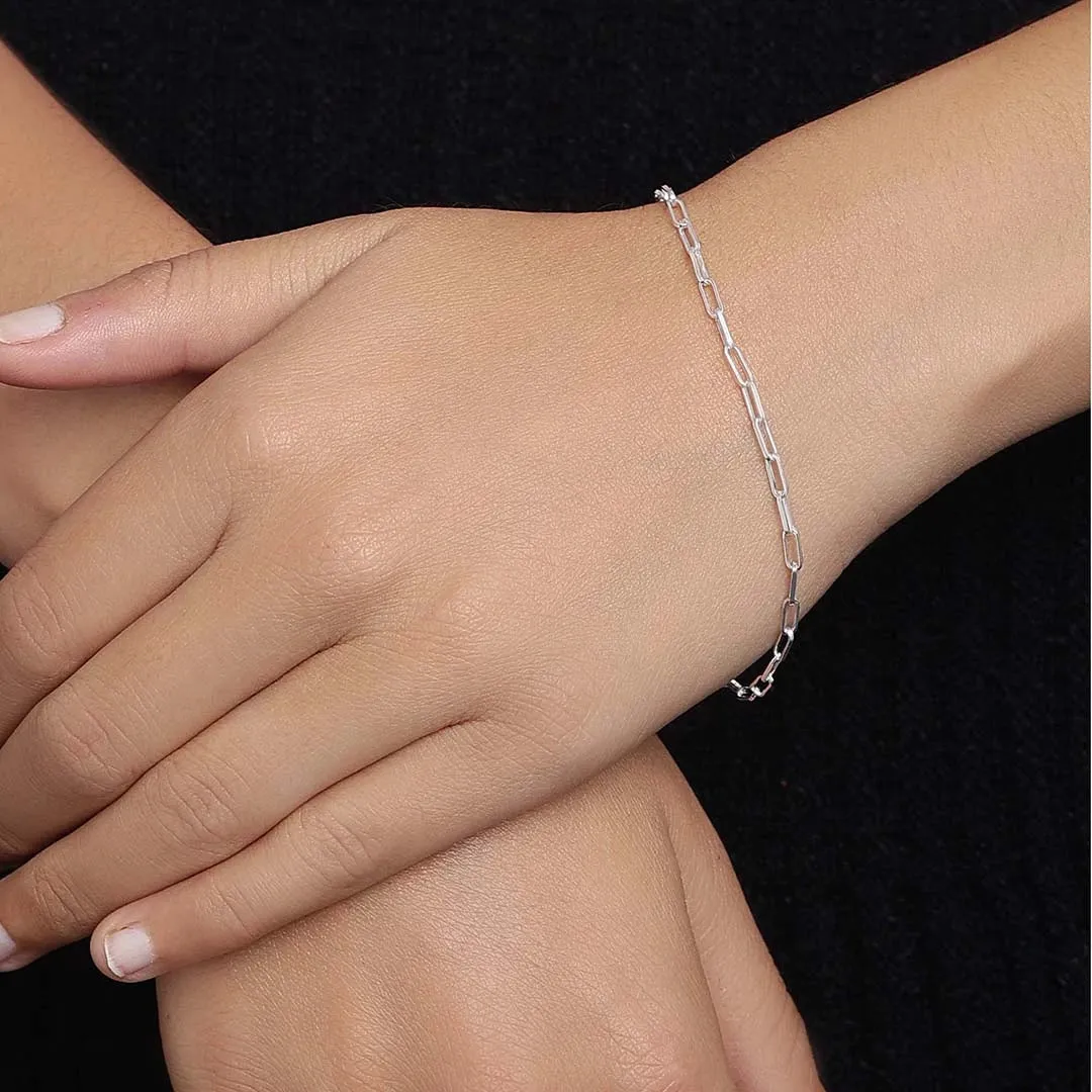 Flat Interlinked 925 Sterling Silver Chain Bracelet Design