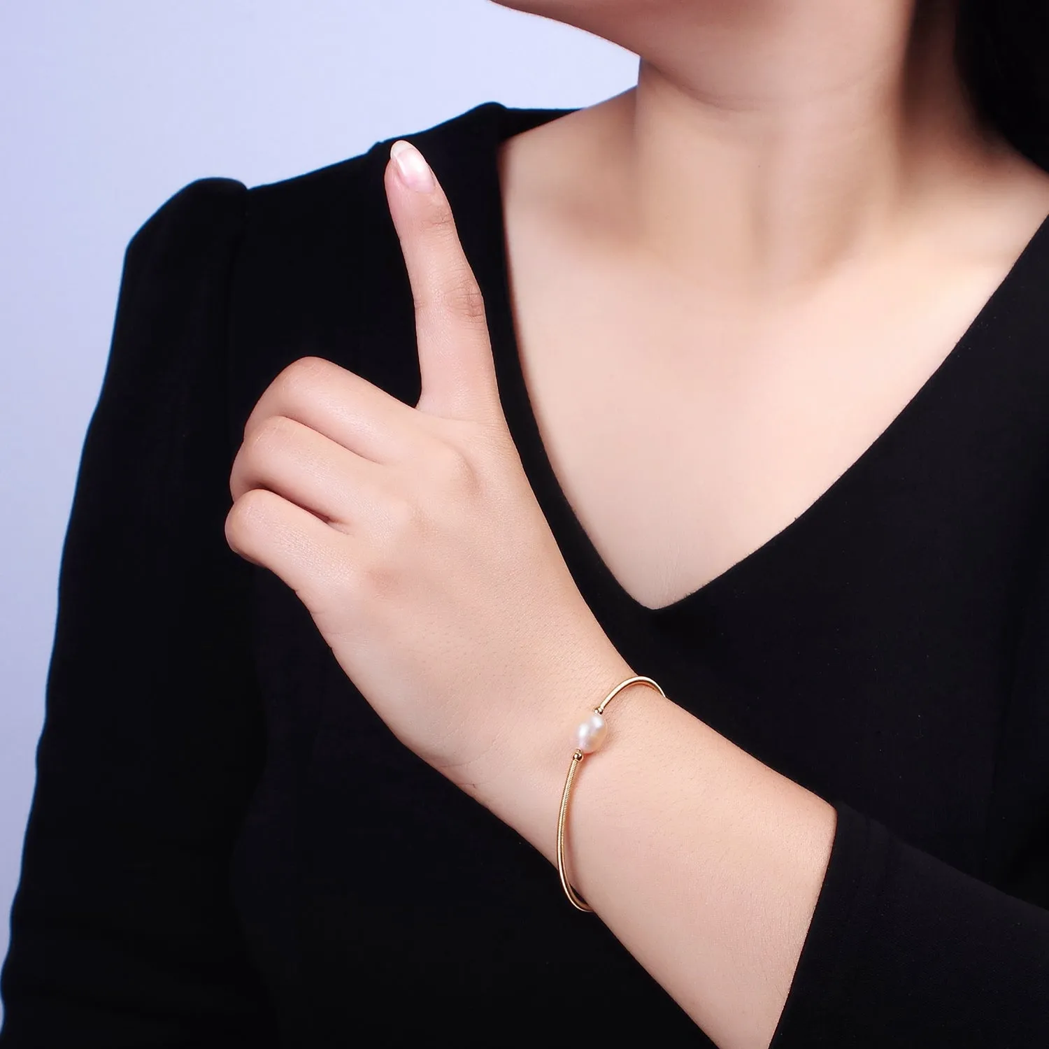 Floating Pearl Cuff Bracelet - White Pink Pearl Bangle - Gold Pearl Bracelet Minimalist jewelry WA1862 WA1863