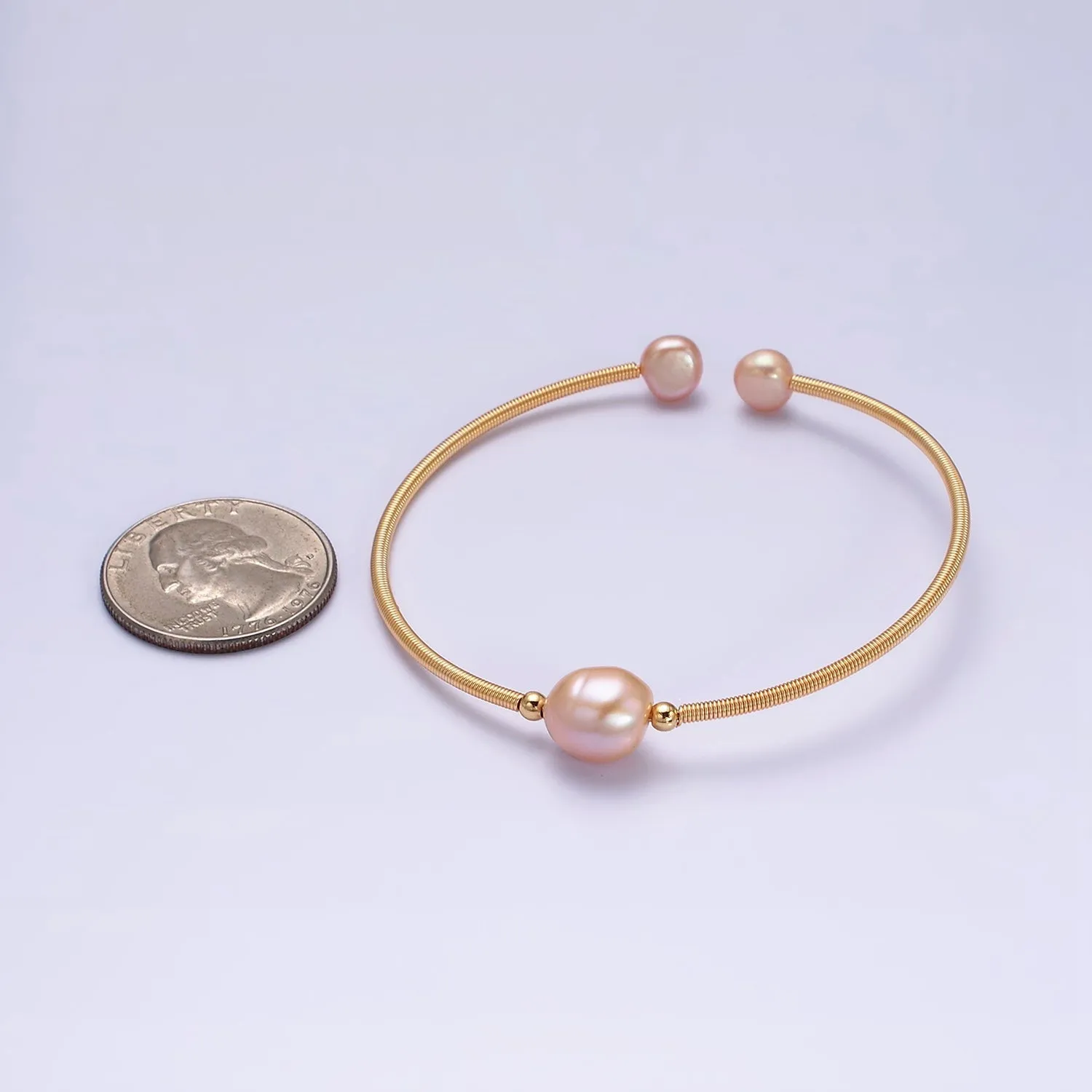 Floating Pearl Cuff Bracelet - White Pink Pearl Bangle - Gold Pearl Bracelet Minimalist jewelry WA1862 WA1863
