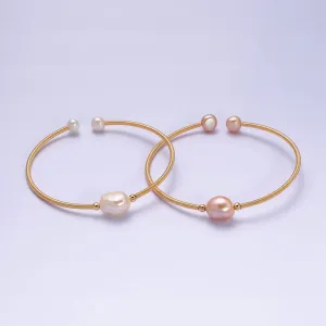 Floating Pearl Cuff Bracelet - White Pink Pearl Bangle - Gold Pearl Bracelet Minimalist jewelry WA1862 WA1863