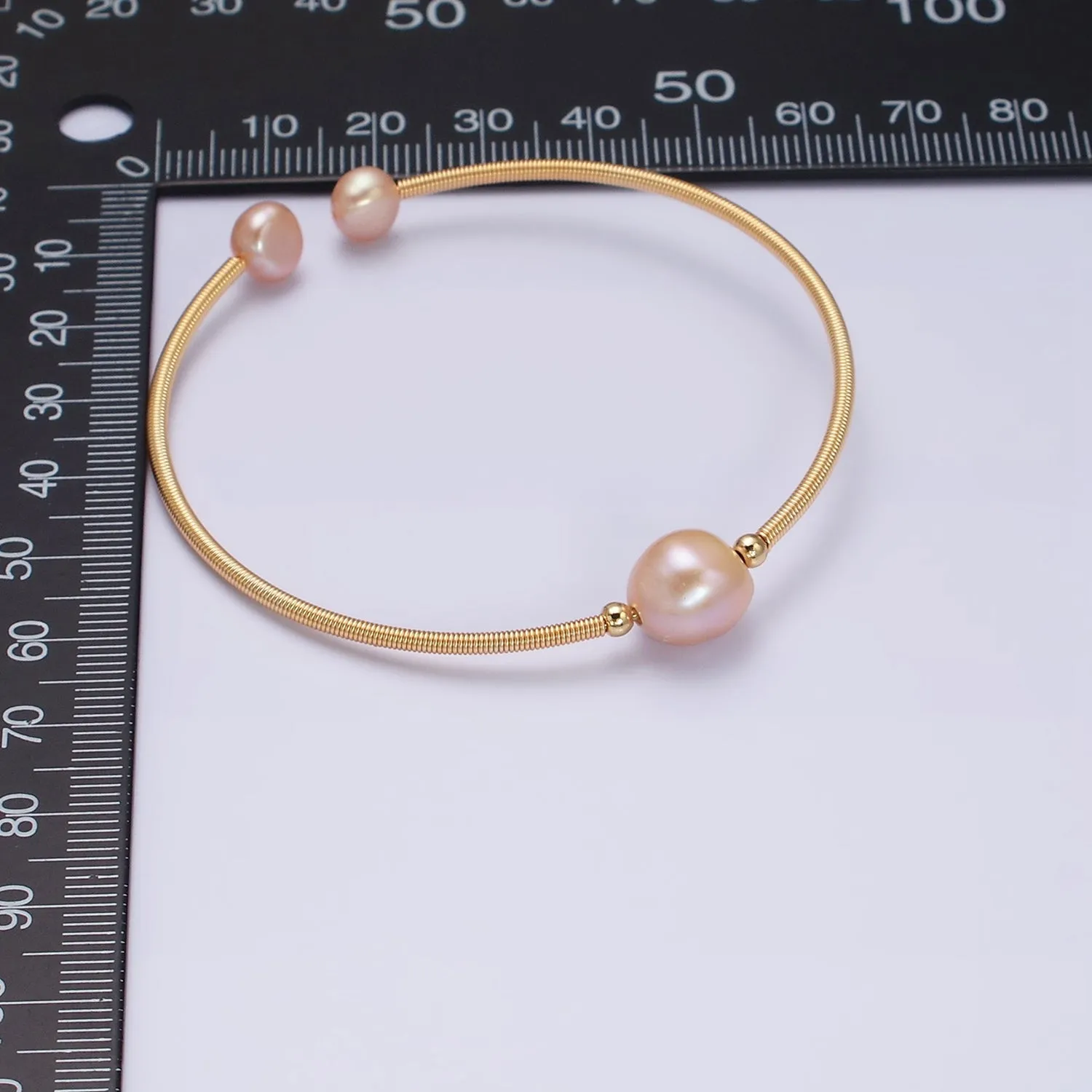Floating Pearl Cuff Bracelet - White Pink Pearl Bangle - Gold Pearl Bracelet Minimalist jewelry WA1862 WA1863