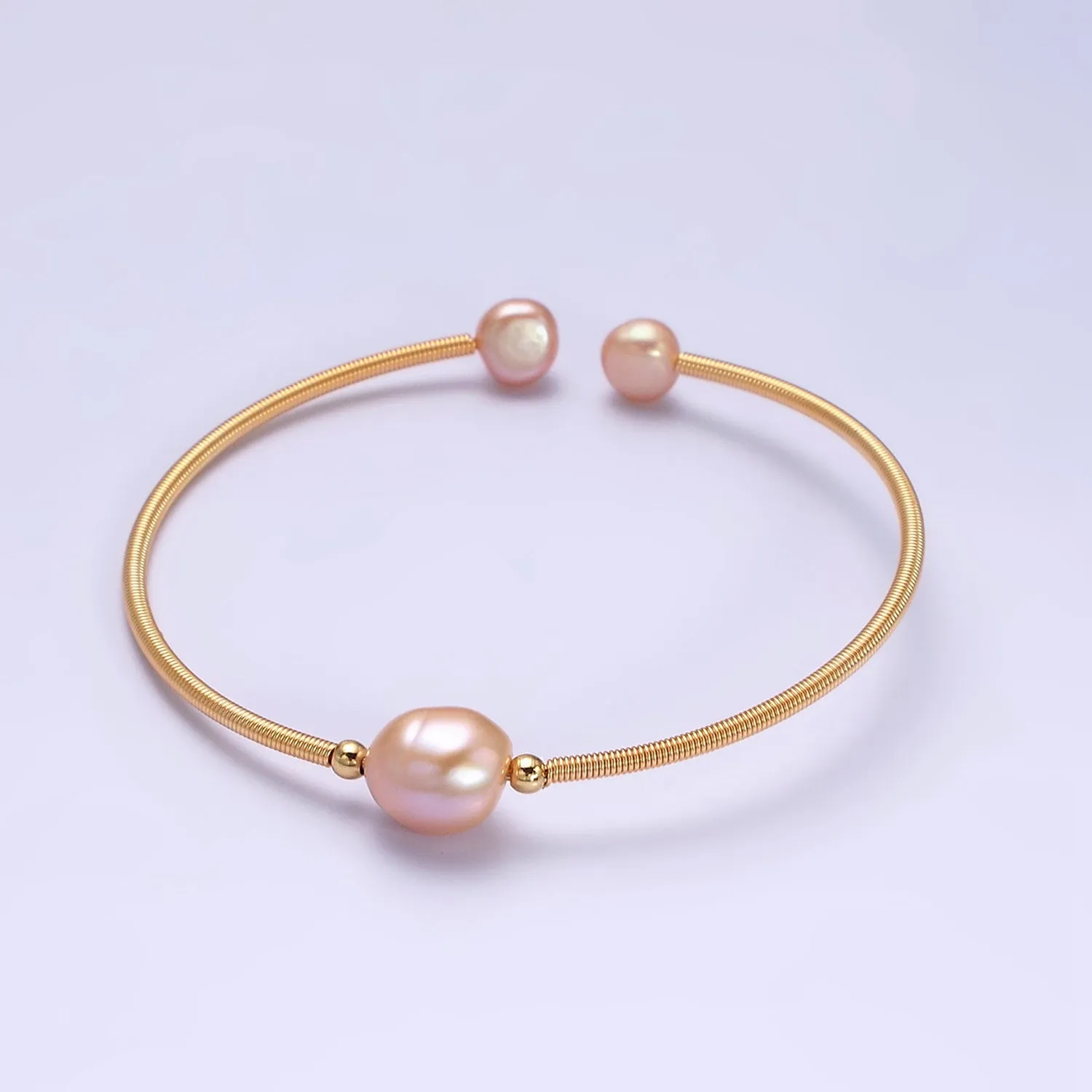Floating Pearl Cuff Bracelet - White Pink Pearl Bangle - Gold Pearl Bracelet Minimalist jewelry WA1862 WA1863