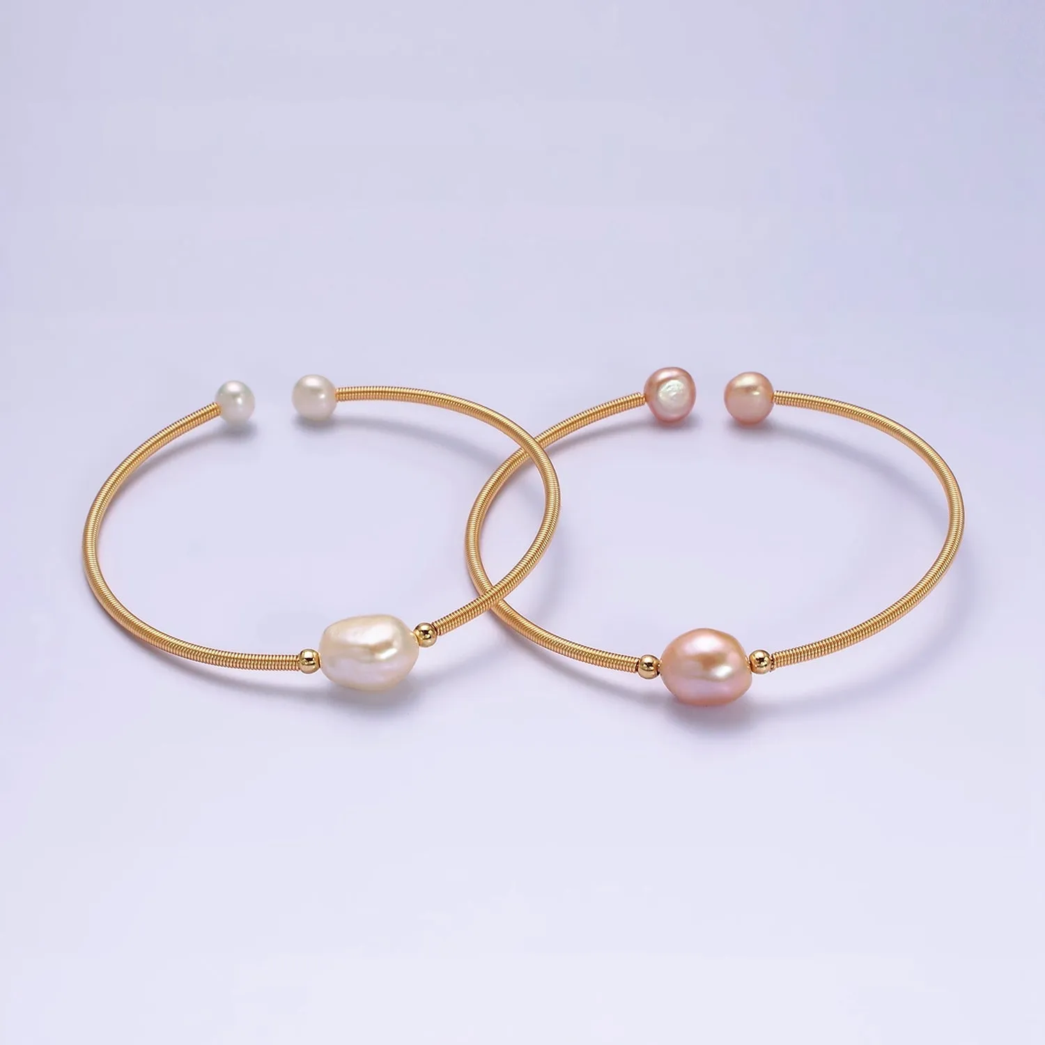 Floating Pearl Cuff Bracelet - White Pink Pearl Bangle - Gold Pearl Bracelet Minimalist jewelry WA1862 WA1863