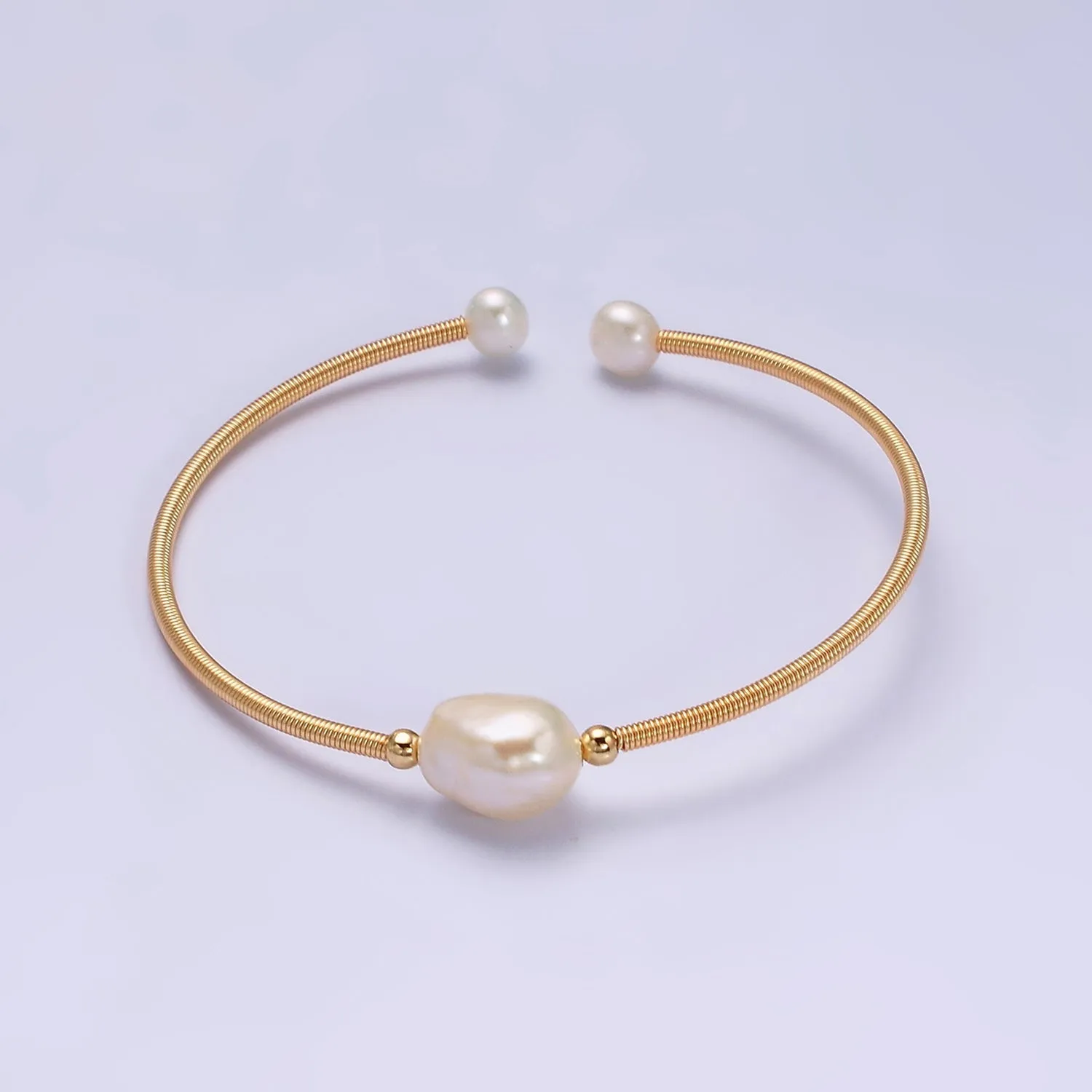 Floating Pearl Cuff Bracelet - White Pink Pearl Bangle - Gold Pearl Bracelet Minimalist jewelry WA1862 WA1863