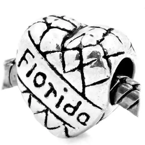 Florida Charm Heart European Bead Compatible for Most European Snake Chain Bracelet