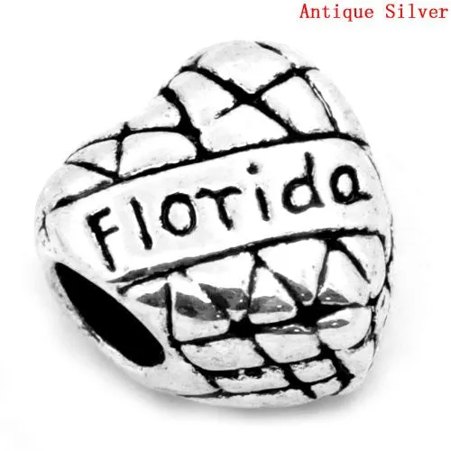 Florida Charm Heart European Bead Compatible for Most European Snake Chain Bracelet