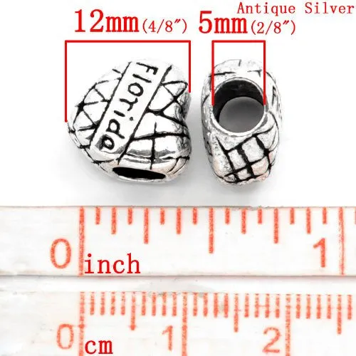 Florida Charm Heart European Bead Compatible for Most European Snake Chain Bracelet