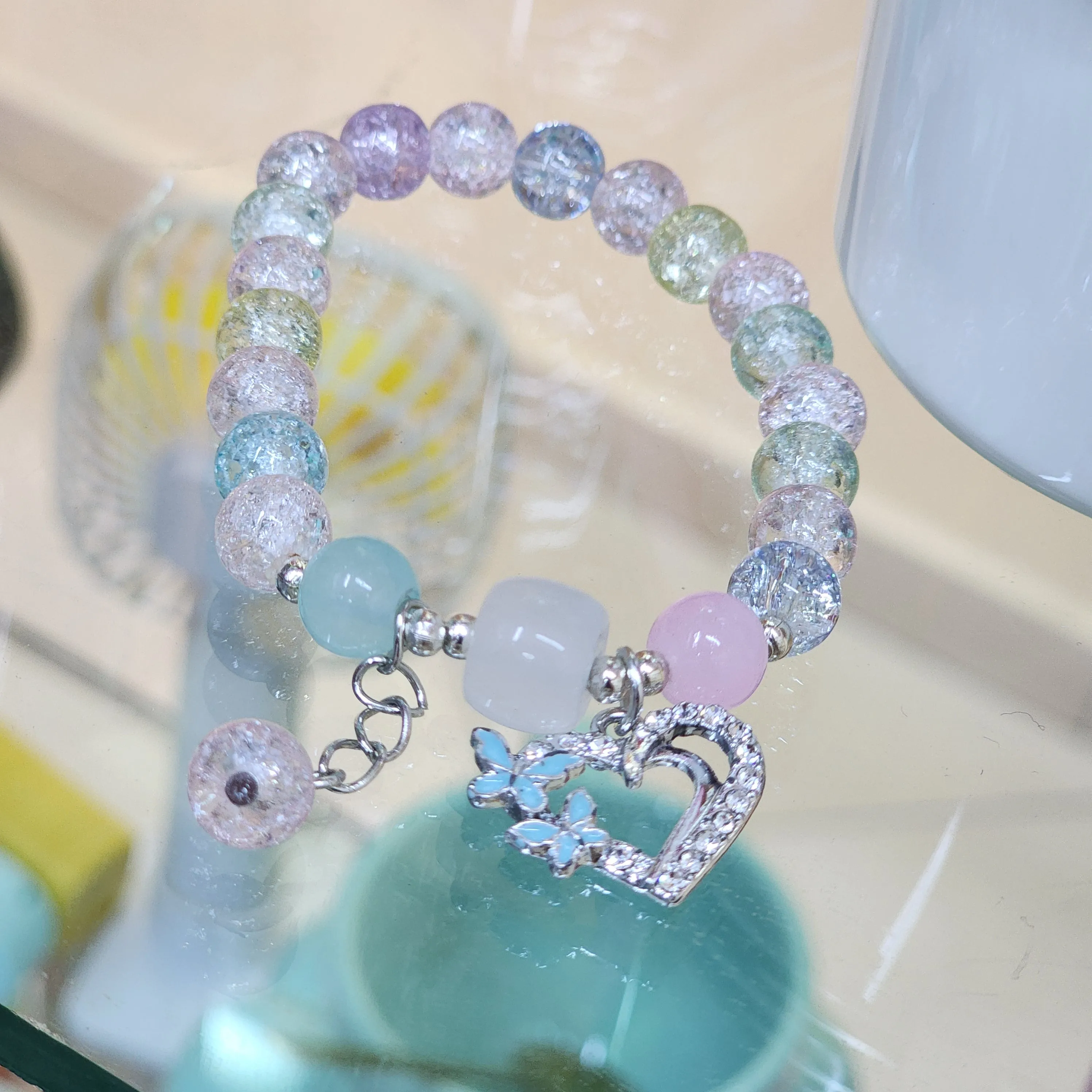 Flower Bead Jade Crystal Lucky Bracelets charms for Women Chinese Style Good Lucky Key Jade Dainty Beads Bracelet Gold Jewelry Gifts for Women Her Him Father Mother charm