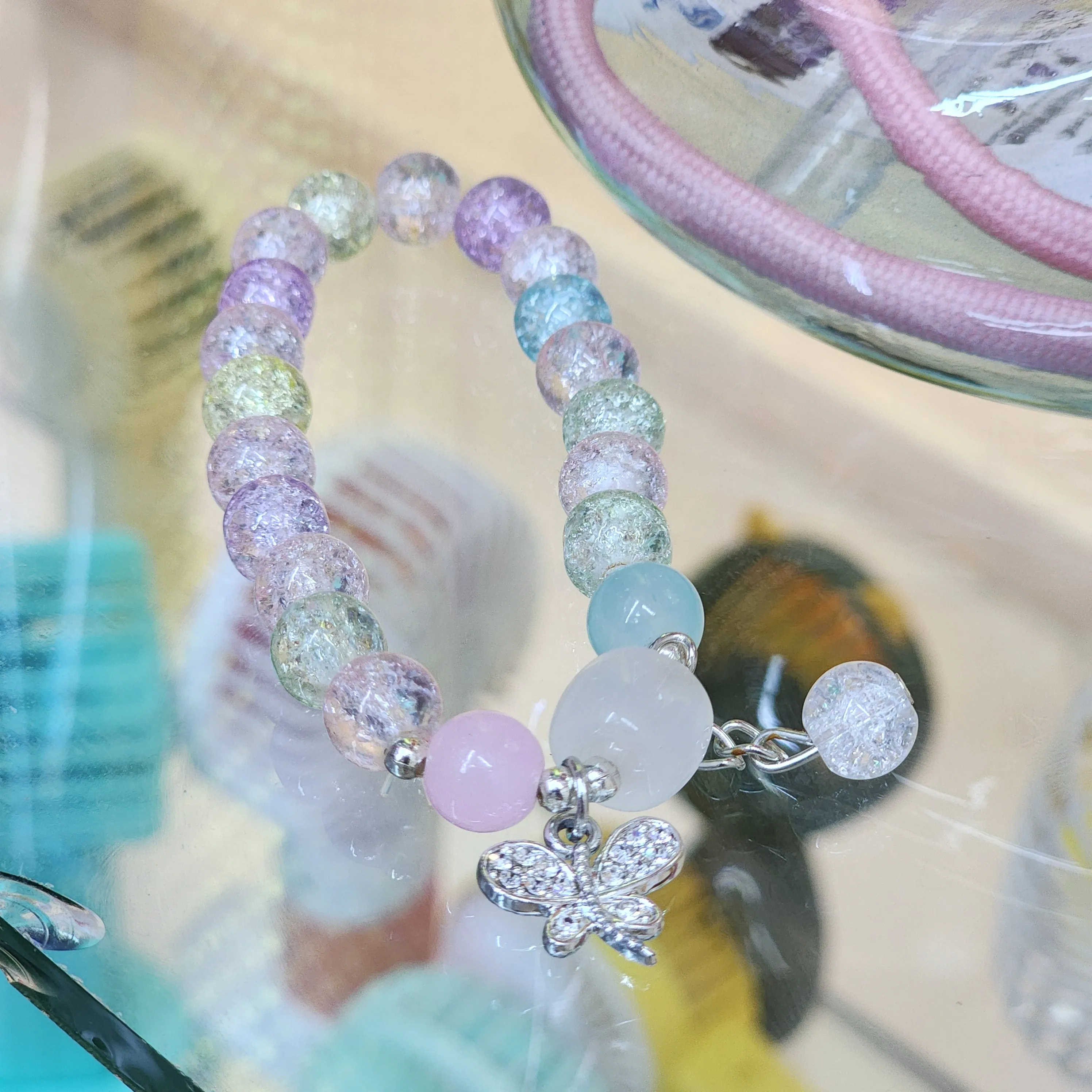 Flower Bead Jade Crystal Lucky Bracelets charms for Women Chinese Style Good Lucky Key Jade Dainty Beads Bracelet Gold Jewelry Gifts for Women Her Him Father Mother charm