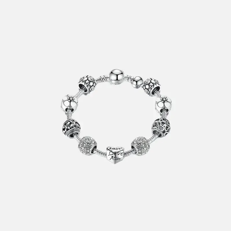 Flower Silver Plated Necklace with Zinc Alloy and Crystal Accents