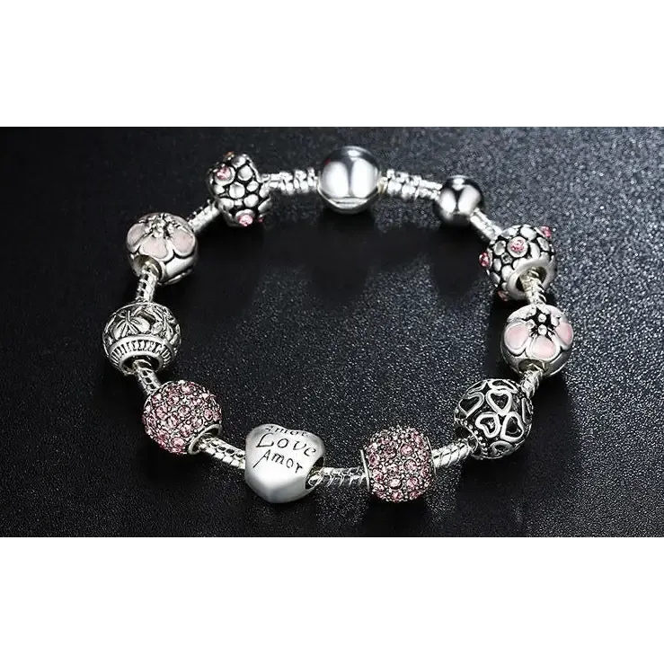 Flower Silver Plated Necklace with Zinc Alloy and Crystal Accents