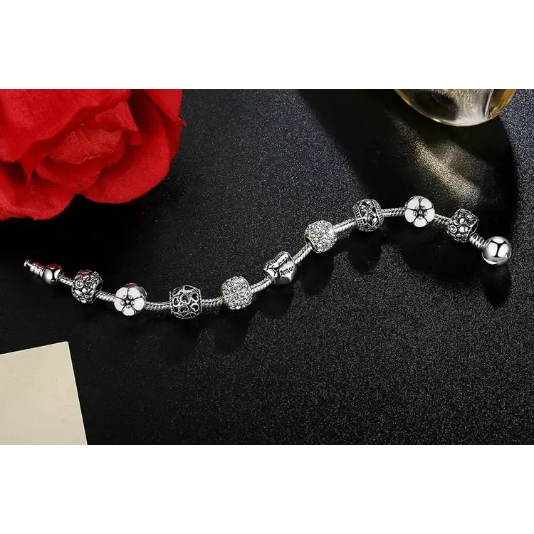Flower Silver Plated Necklace with Zinc Alloy and Crystal Accents