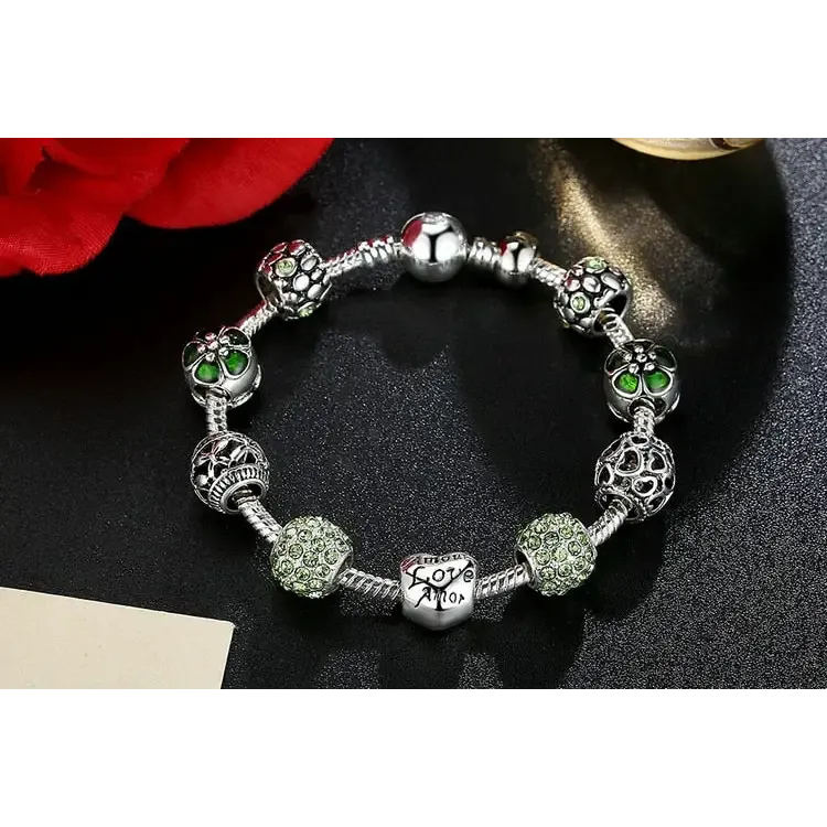 Flower Silver Plated Necklace with Zinc Alloy and Crystal Accents