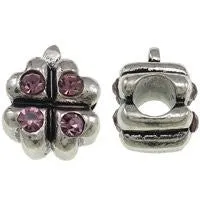 Four Leaf Clover with Amethyst Crytals Charm European Bead Compatible for Most European Snake Chain Bracelet