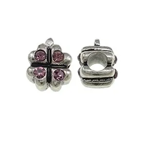 Four Leaf Clover with Amethyst Crytals Charm European Bead Compatible for Most European Snake Chain Bracelet