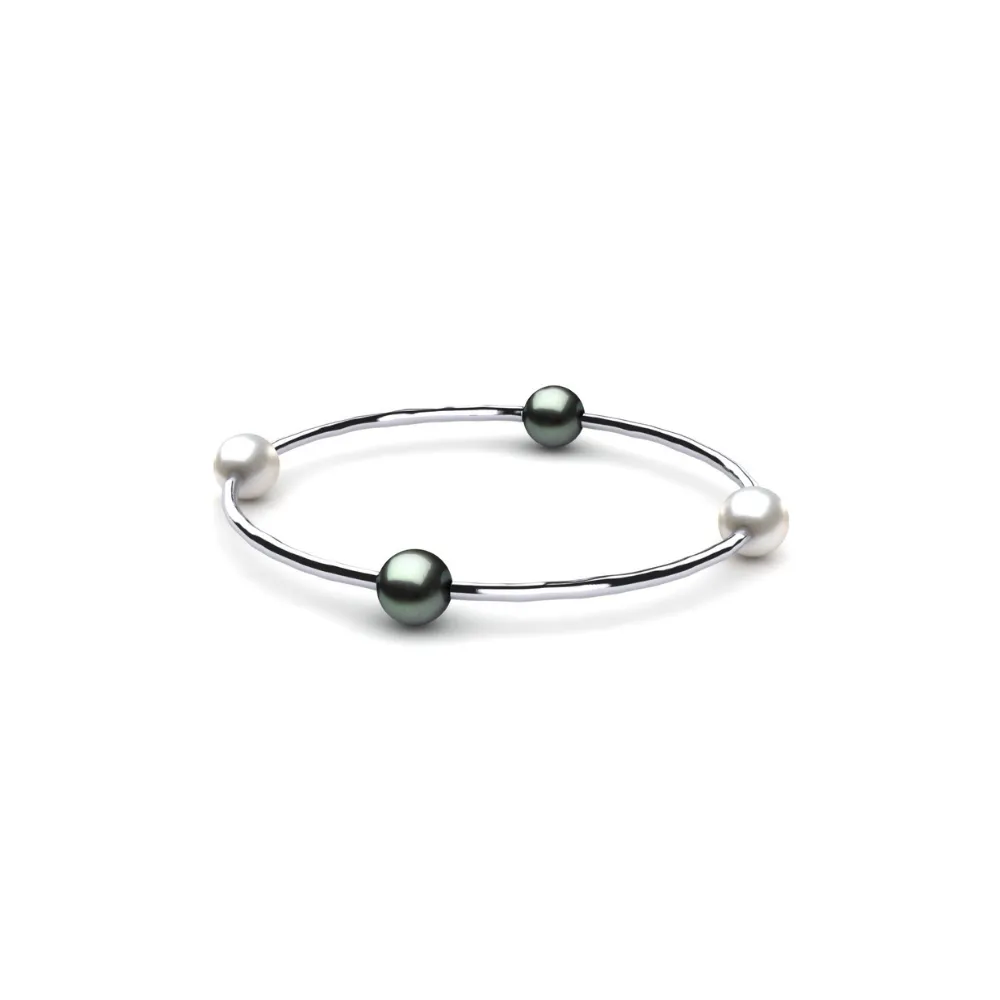 Four Pearl Hammered Bangle Bracelet