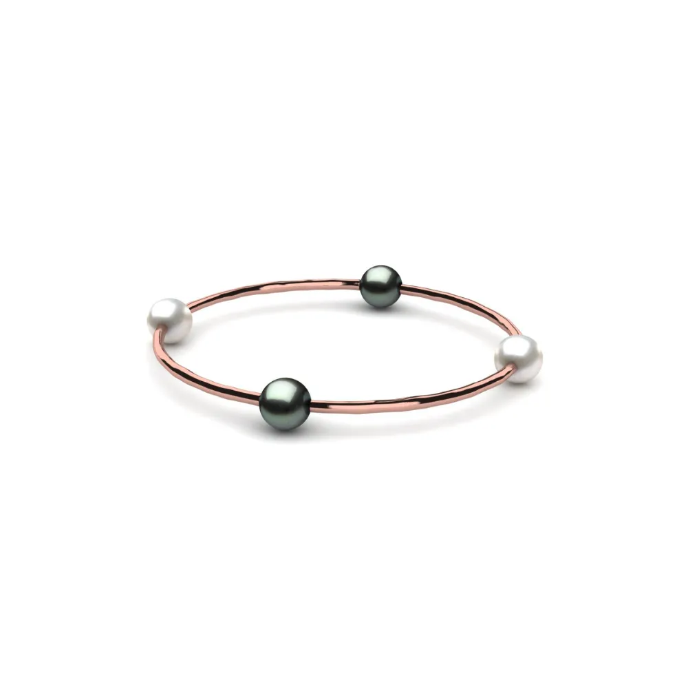 Four Pearl Hammered Bangle Bracelet