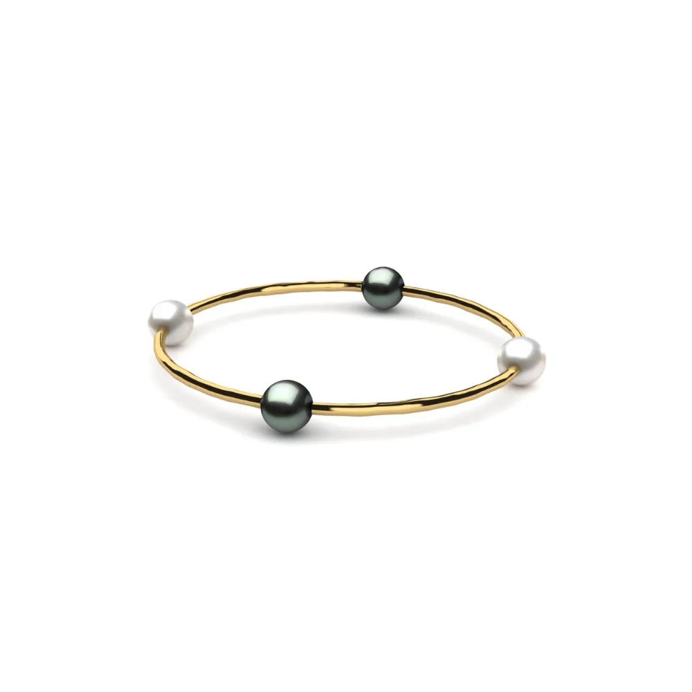 Four Pearl Hammered Bangle Bracelet