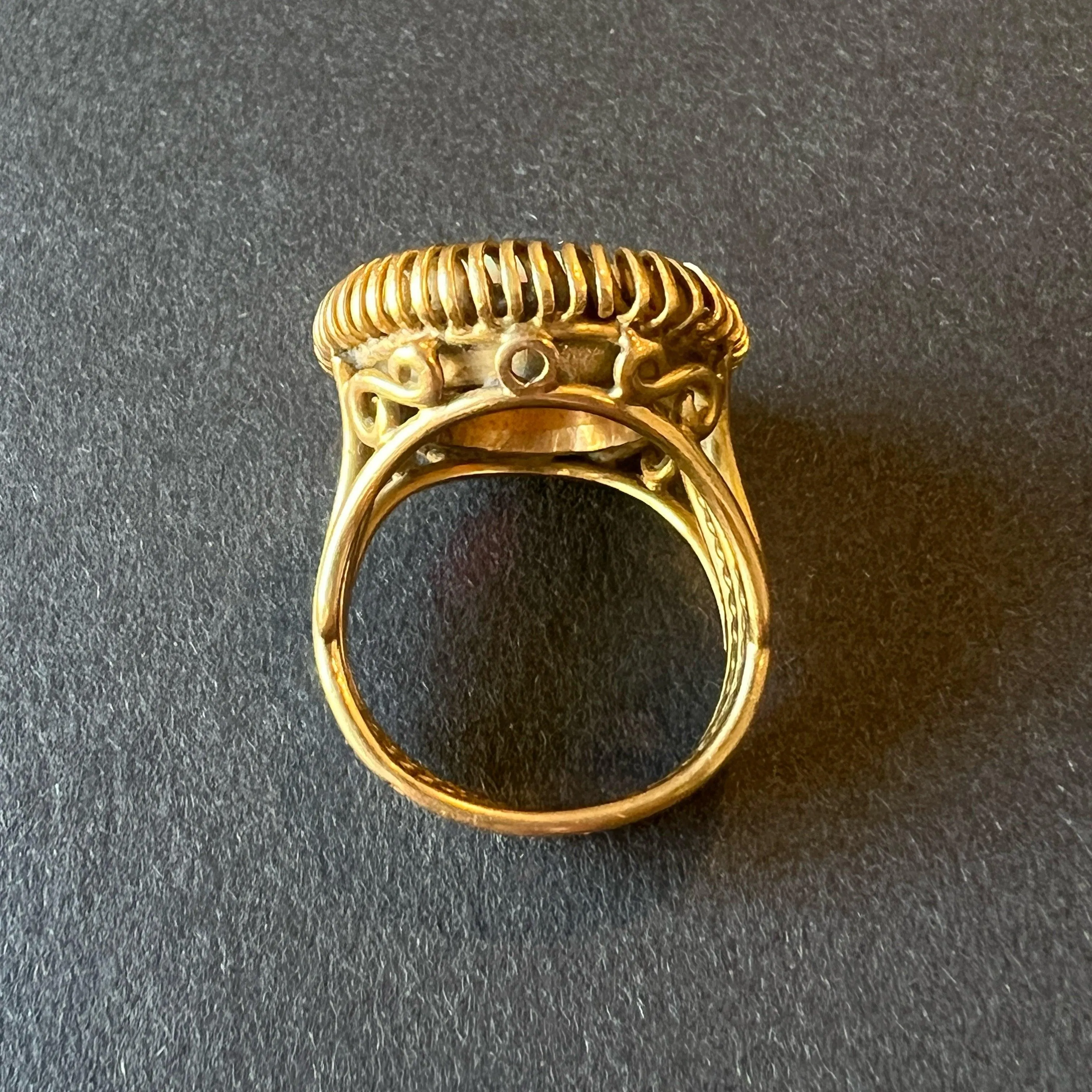 French vintage 18K gold Tubogas opal cabochon cocktail ring