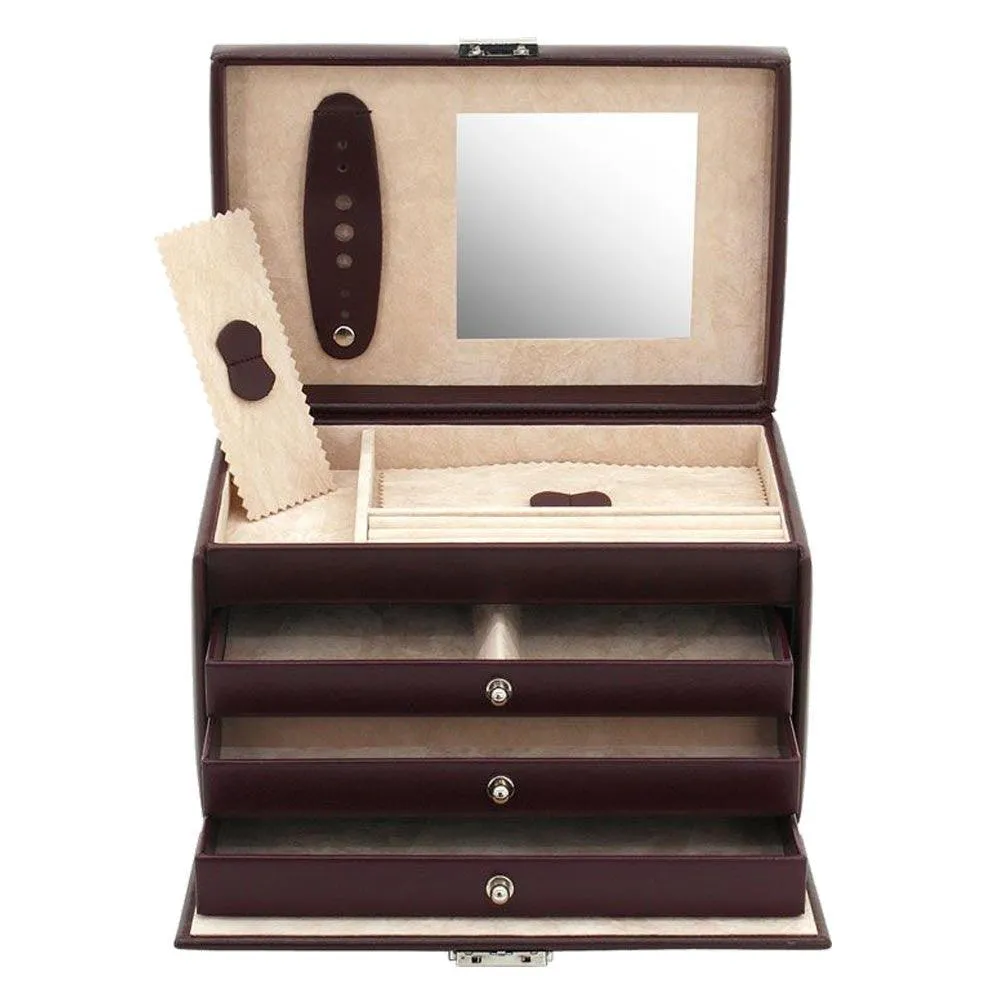 Friedrich23 jewelry box with handle and 3 Burgundy drawers 23231-1