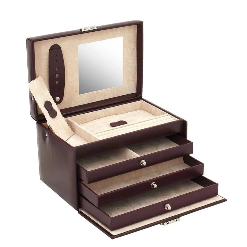 Friedrich23 jewelry box with handle and 3 Burgundy drawers 23231-1