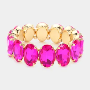 Fuchsia Oval Stone Stretch Pageant Bracelet | Prom Jewelry | 598414