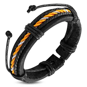 Genuine Black Leather Multi Color Wrap Rope Adjustable Bracelet