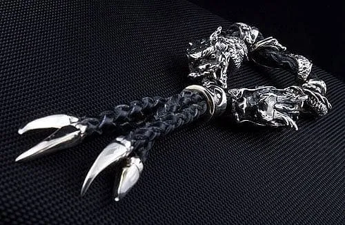 Genuine Leather Dragon Sterling Silver Men's Bracelet