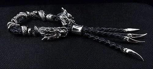 Genuine Leather Dragon Sterling Silver Men's Bracelet