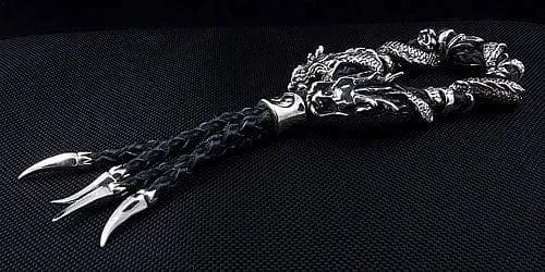 Genuine Leather Dragon Sterling Silver Men's Bracelet