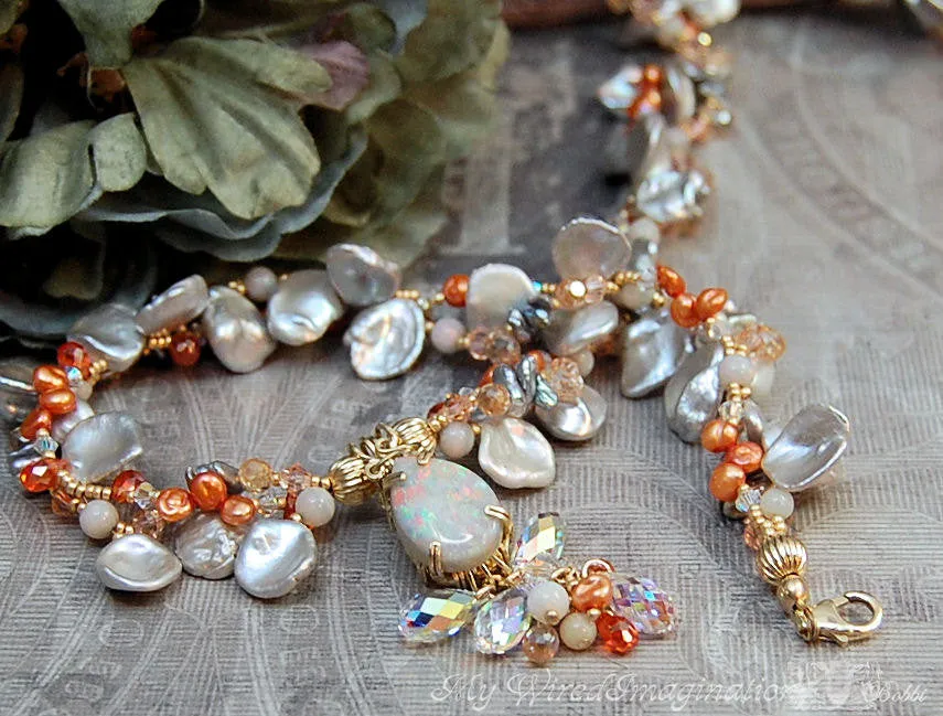 Genuine Opal Necklace and Earrings Set, Wire Wrap Pendant Necklace & Earrings
