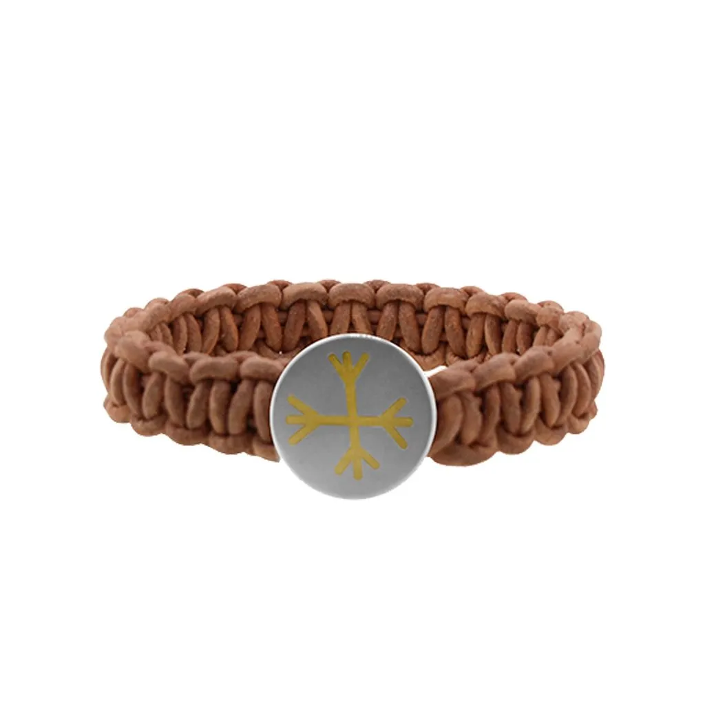 Ægishjálmur - Helm of Awe Leather Bracelet with 18k