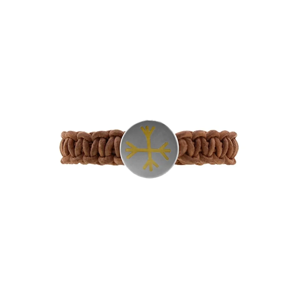 Ægishjálmur - Helm of Awe Leather Bracelet with 18k