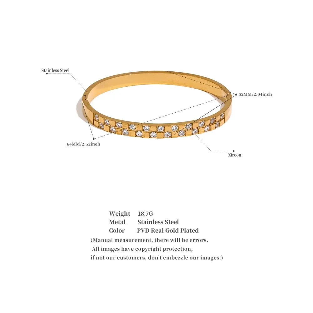 Gleaming Cubic Zirconia Wide Stainless Steel Bracelet Bangle