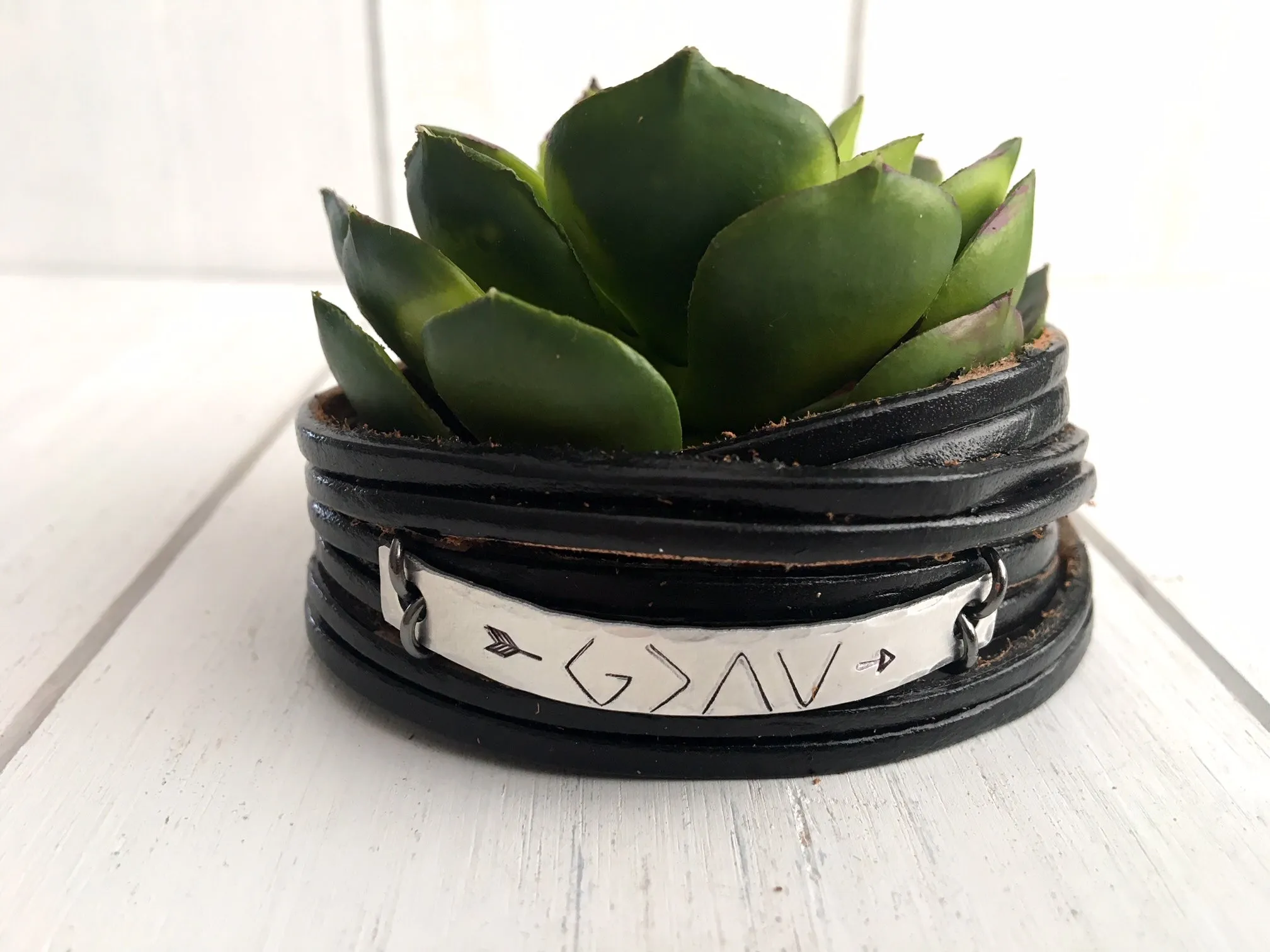 GOD IS GREATER Leather Double Wrap, Silver Bar Bracelet, 11 Colors, adjustable