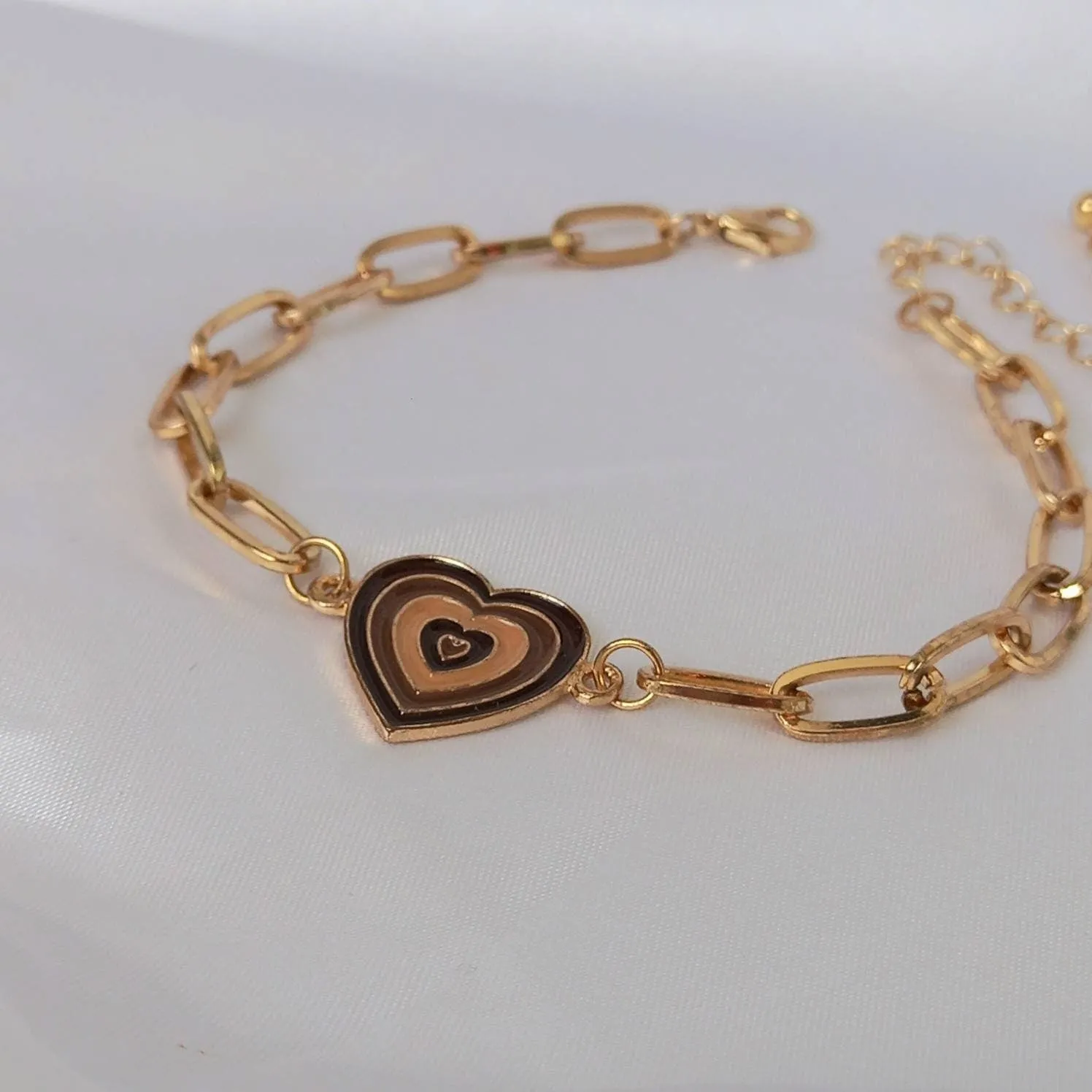 Gold & Brown Heart Bracelet - Gold Jewellery In The UK,Gold Bracelets In The UK,Brown Heart Bracelet,Heart Jewellery,Gold Chain Bracelets