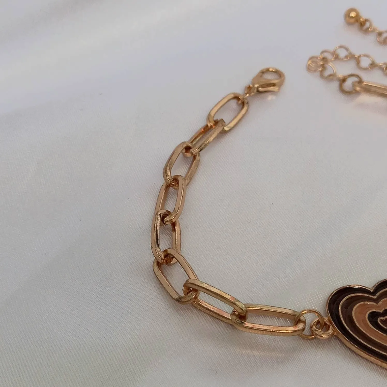 Gold & Brown Heart Bracelet - Gold Jewellery In The UK,Gold Bracelets In The UK,Brown Heart Bracelet,Heart Jewellery,Gold Chain Bracelets