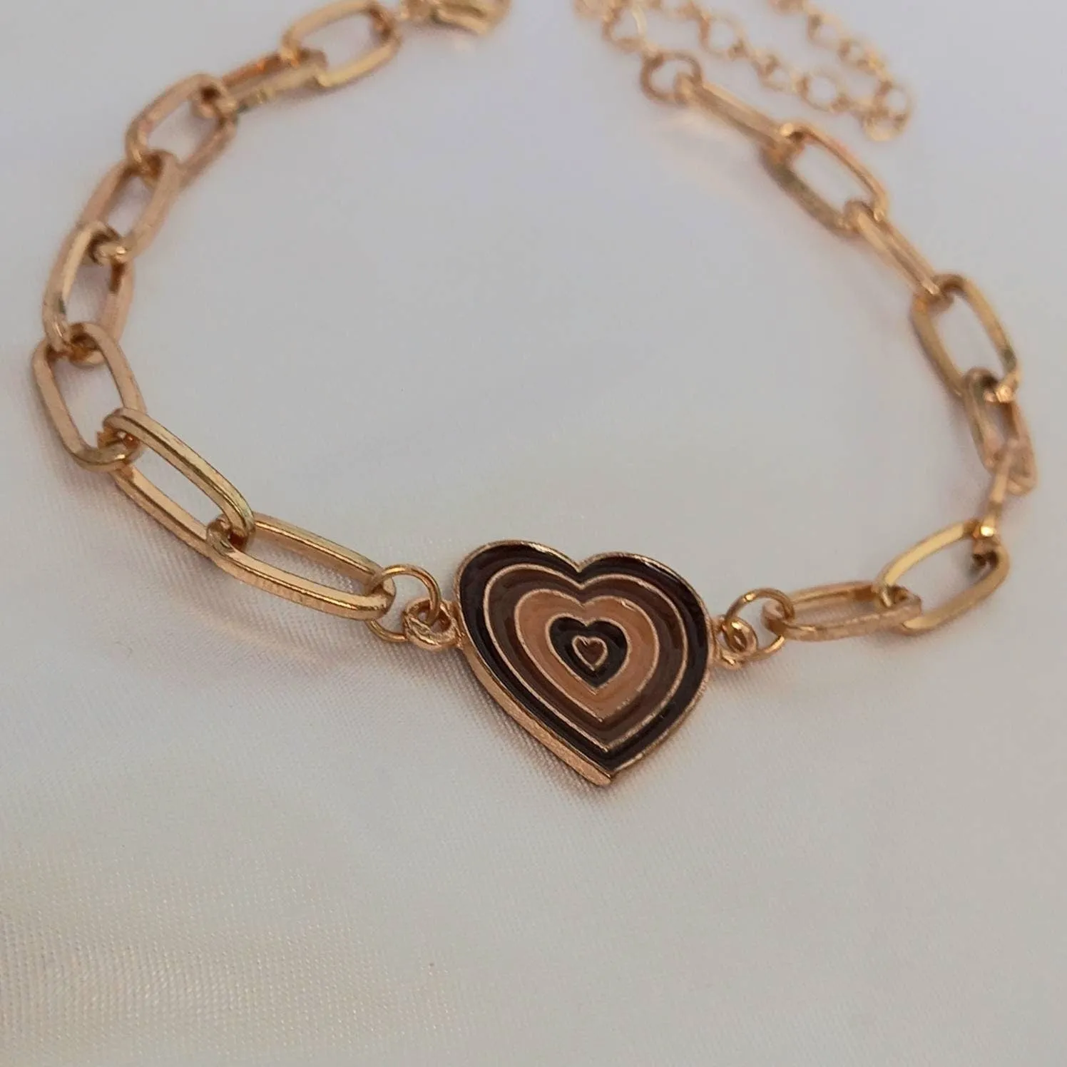 Gold & Brown Heart Bracelet - Gold Jewellery In The UK,Gold Bracelets In The UK,Brown Heart Bracelet,Heart Jewellery,Gold Chain Bracelets