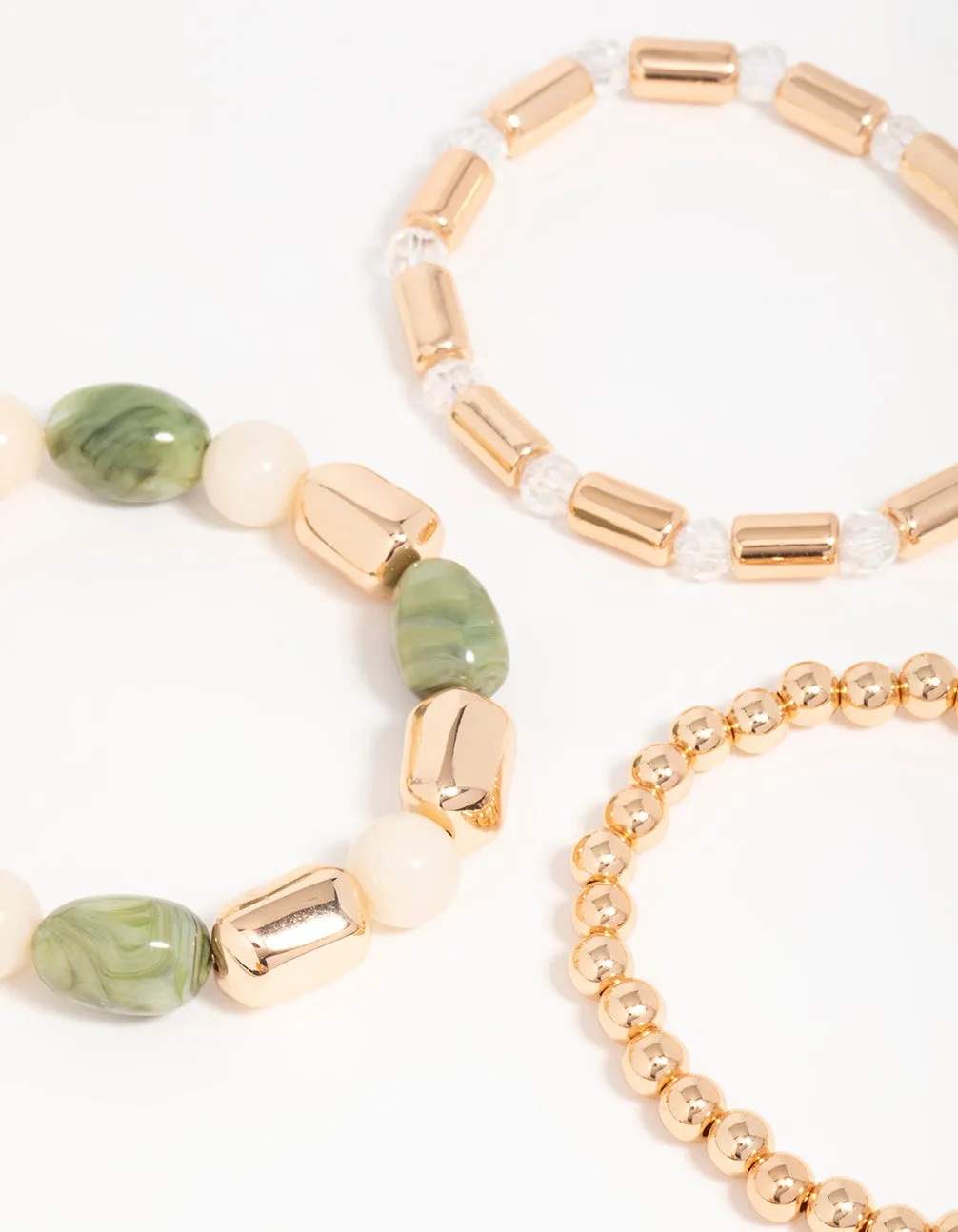Gold & Green Beaded Stretch Bracelets 3-Pack