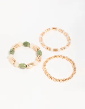 Gold & Green Beaded Stretch Bracelets 3-Pack